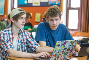 Two students working online